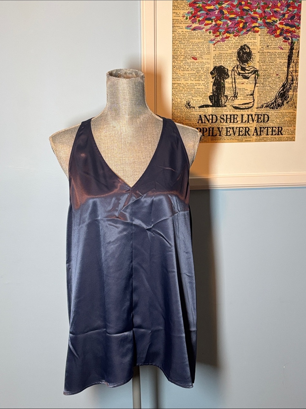 Satin V-Neck Chemise Slip - Navy, Size XL by LOFT